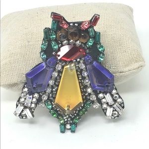 COUTURE CRYSTAL & BEADED OWL PIN